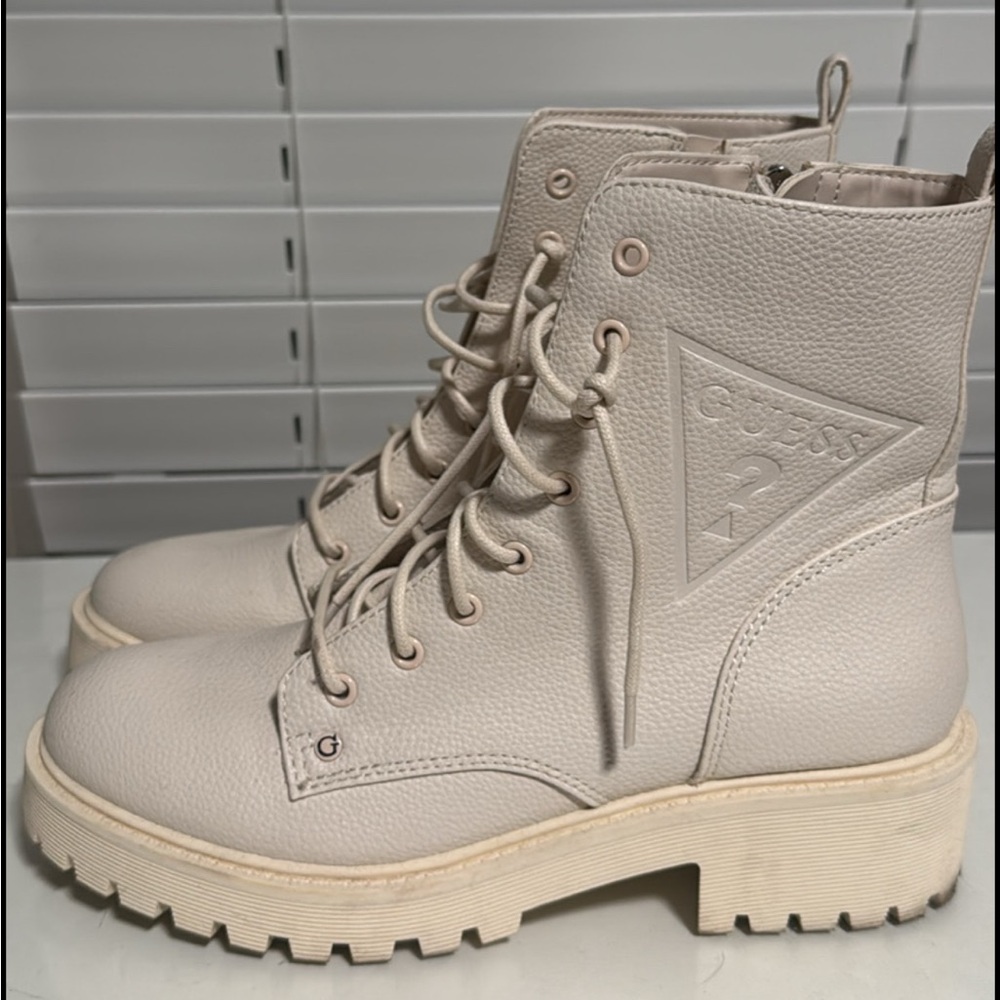 Guess Off-White Lace-Up Ankle Boots